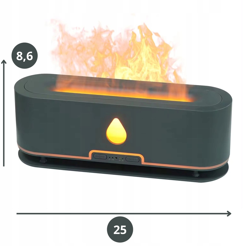 Dyfuzor Ultradzwiekowy Zapachowy Led Plomienie Ogien 4 Tryby Timer Pilot Kolor Dominujacy Czarny